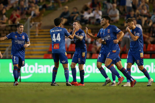 Newcastle Jets celebrate a goal
