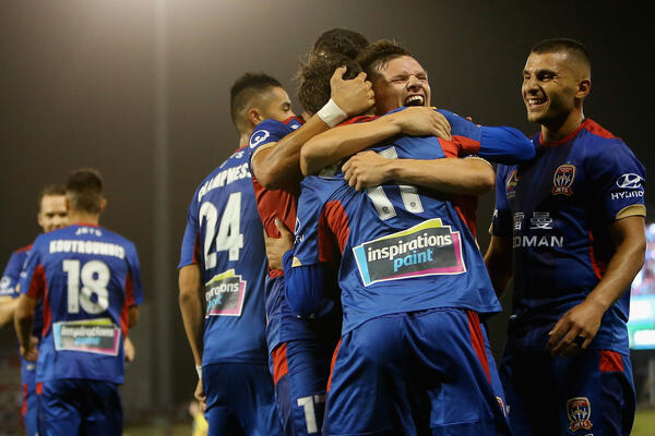 Newcastle Jets celebrate a goal