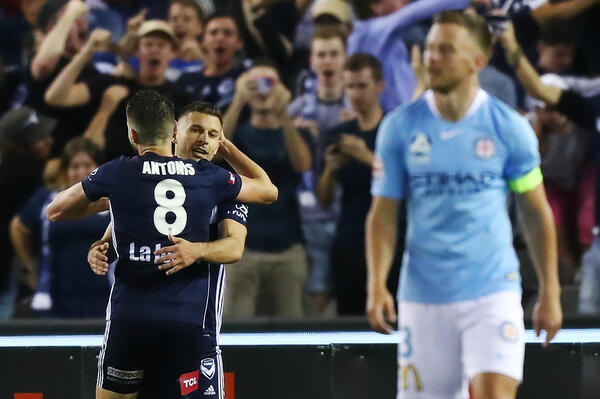 Kosta Barbarouses celebrates a goal