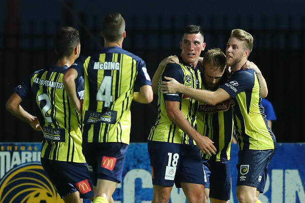 The Mariners celebrate a goal against City.