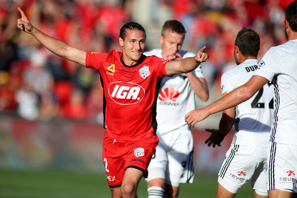 Michael Marrone celebrates his goal against Wellington