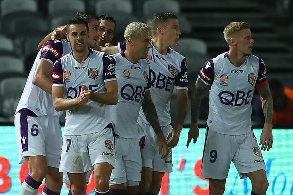 Perth Glory celebrate a goal