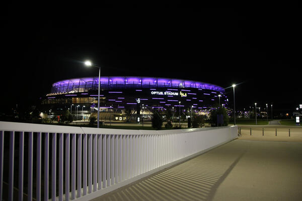 Optus Stadium lit up purple for Hyundai A-League Grand Final