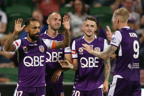 Perth Glory celebrate a goal