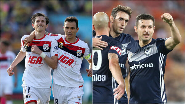 Adelaide United v Melbourne Victory celebrate