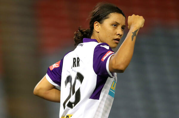 Sam Kerr celebrates one of her 16 goals in the NWSL this season. Pic courtesy of Red Stars website