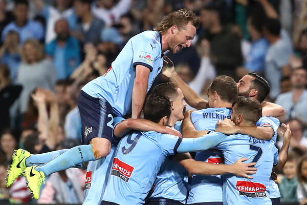 Sydney FC celebrate a goal.