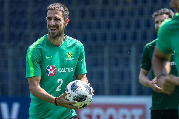 Defender Milos Degenek enjoys a lighter moment. 