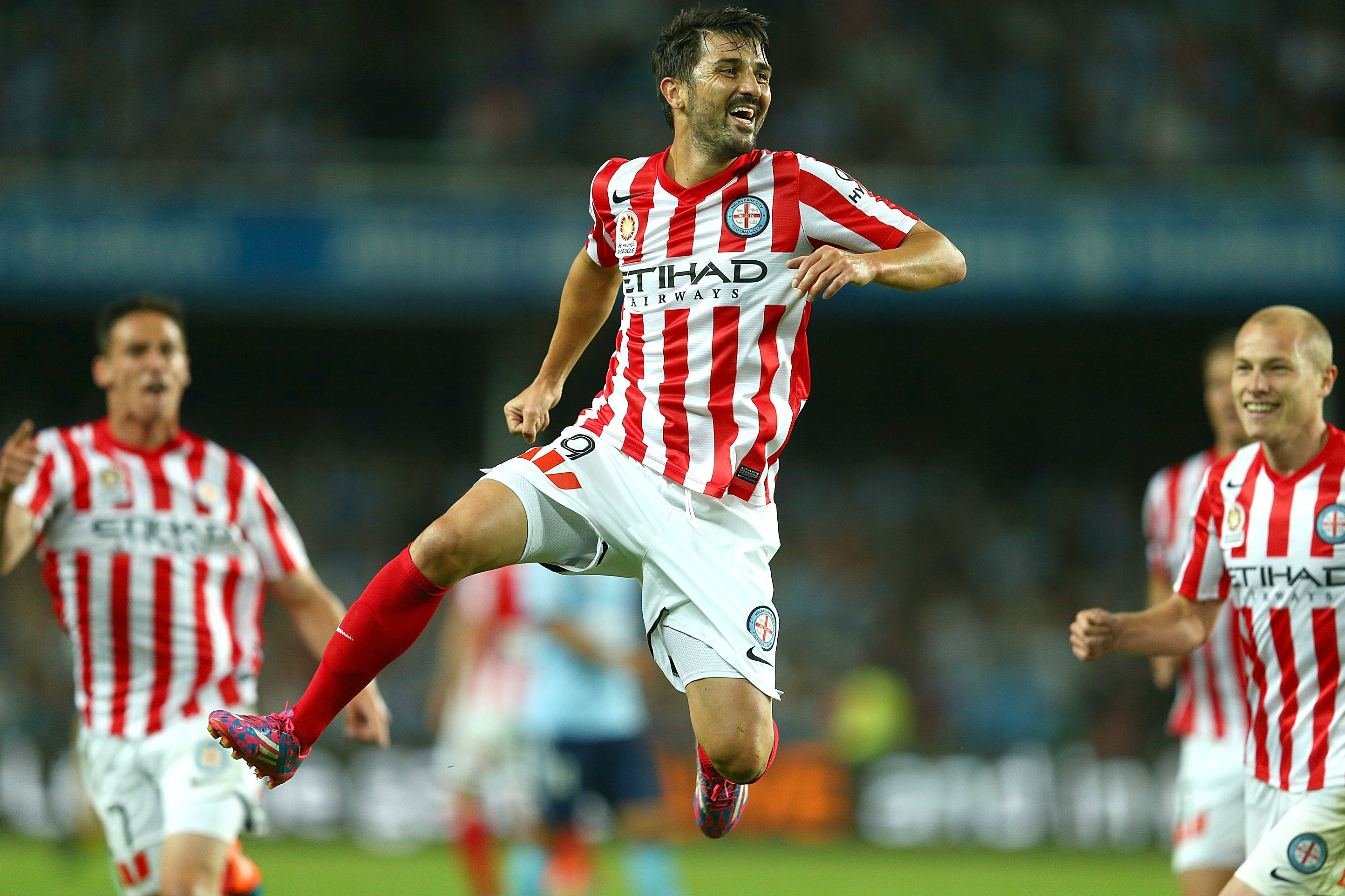 The 2010 World Cup winner celebrates his debut goal against Sydney FC.