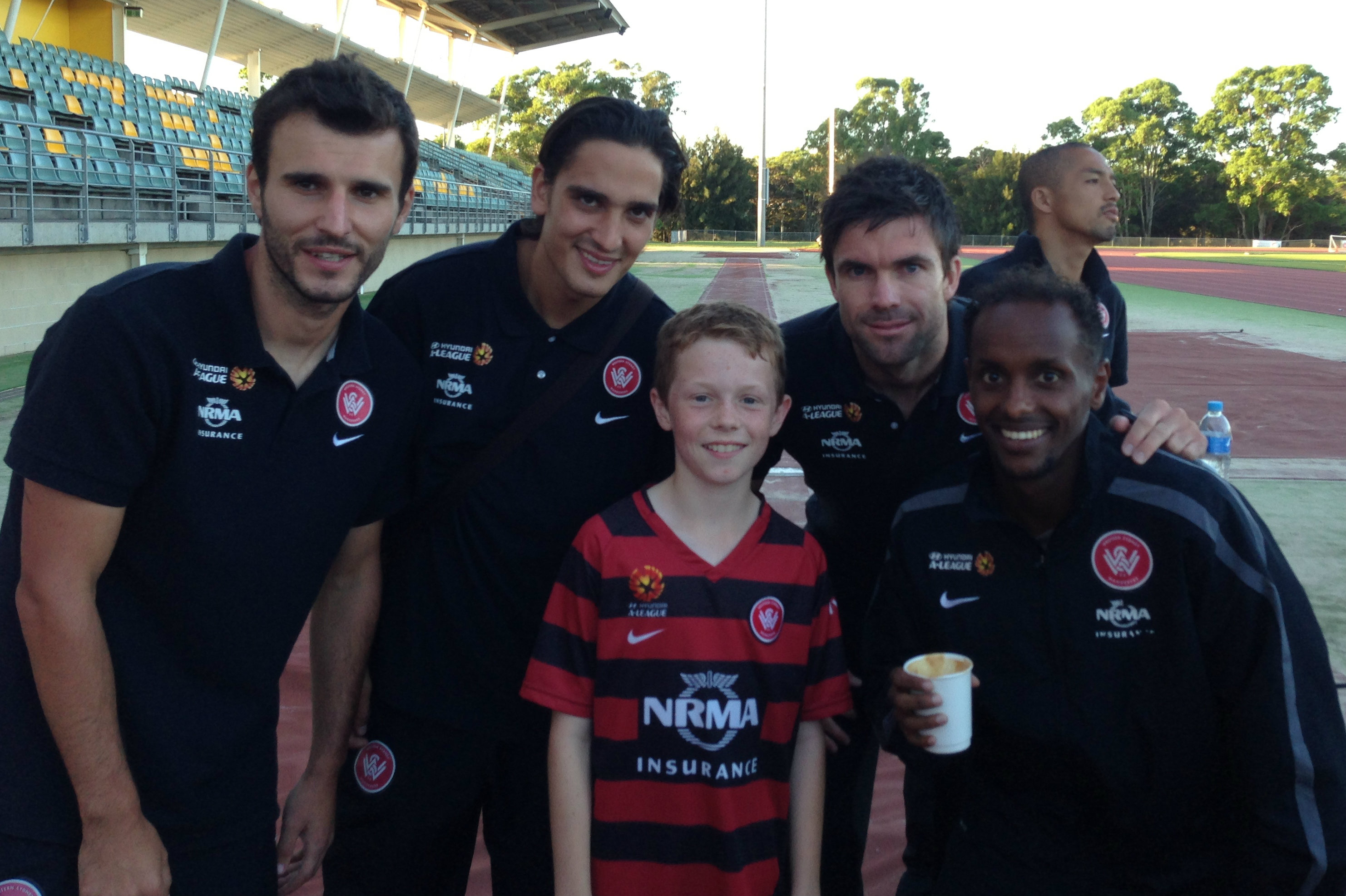Daniel Wilmering with former Wanderers players Labinot Haliti, Jerome Polenz, Michael Beauchamp and Youssef Hersi